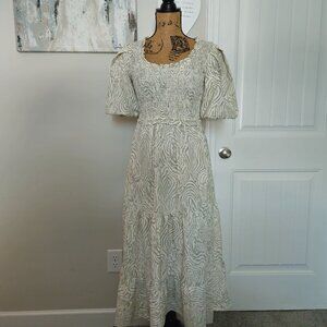 Moon Rives/Anthropologie Smocked Puff Sleeve Midi Dress Size S